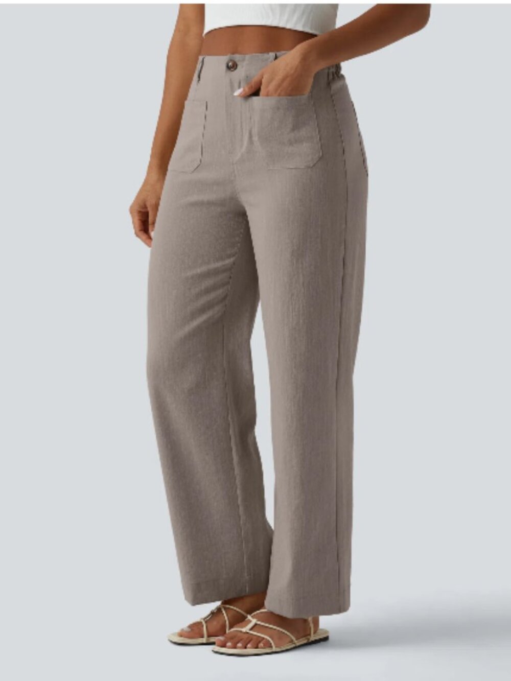 NWT Halara High Waisted Straight Leg Casual Linen Feel Pants with Pockets